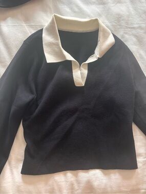 Cider Black Sweater with Cream Polo Collar